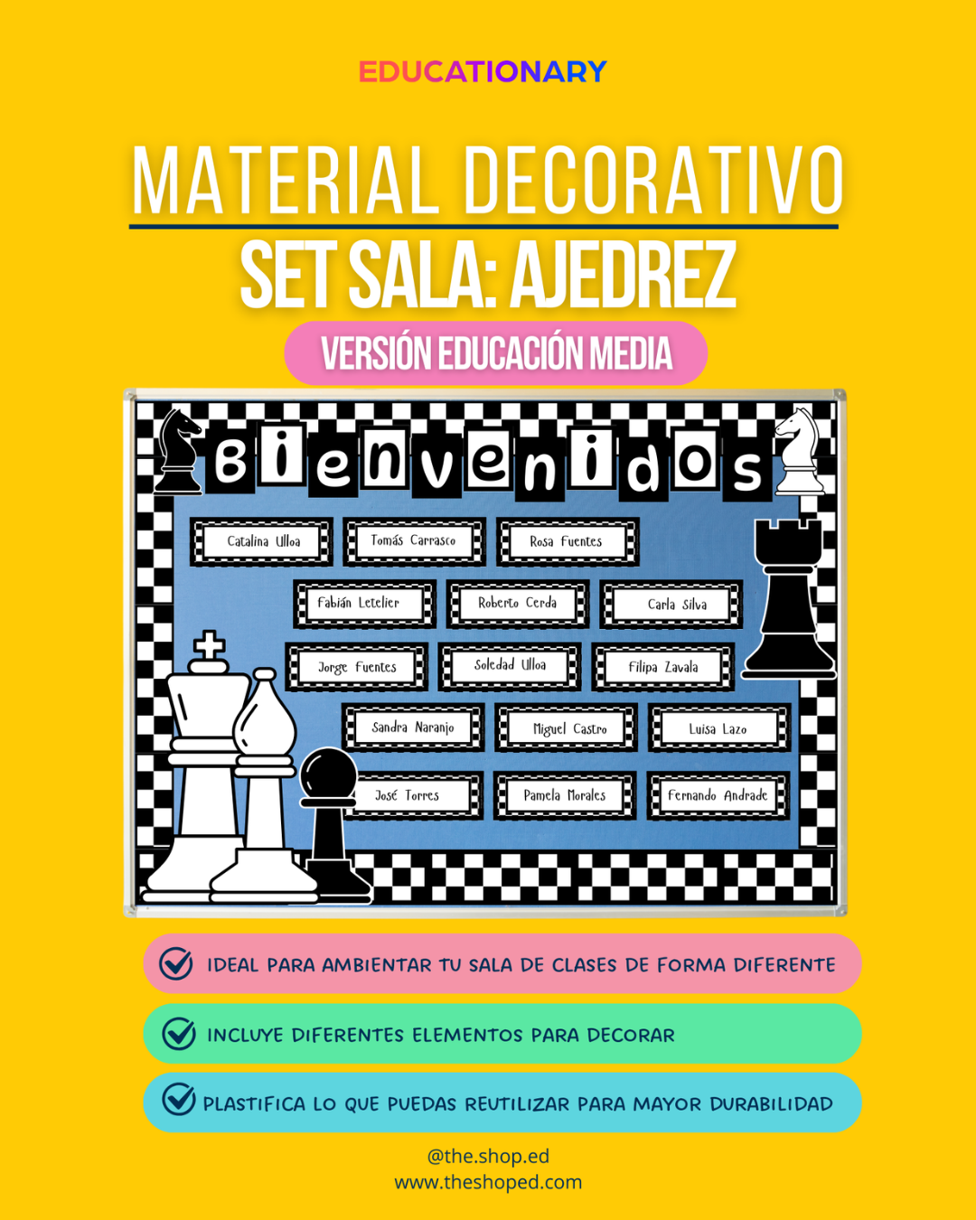 Material decorativo: Set bienvenida para sala - Ajedrez (Ed. Media)