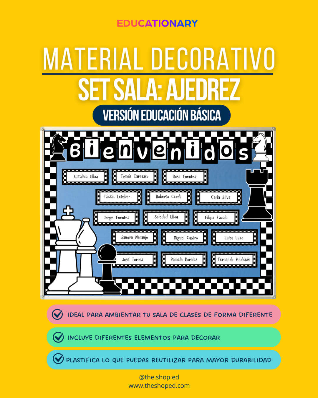 Material decorativo: Set bienvenida para sala - Ajedrez (Ed.Básica)