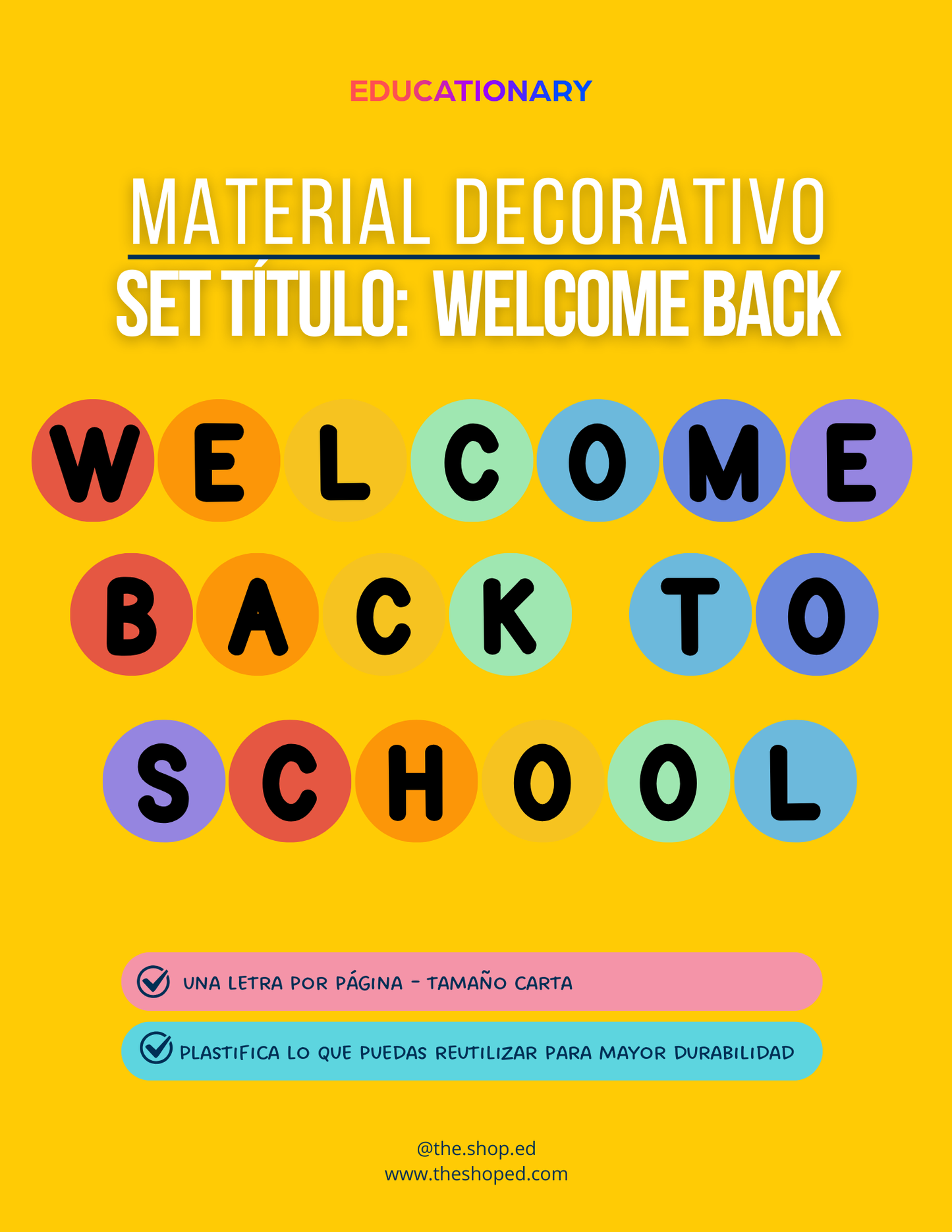 Material decorativo: Letrero Welcome back to school - Modelo: Confetti