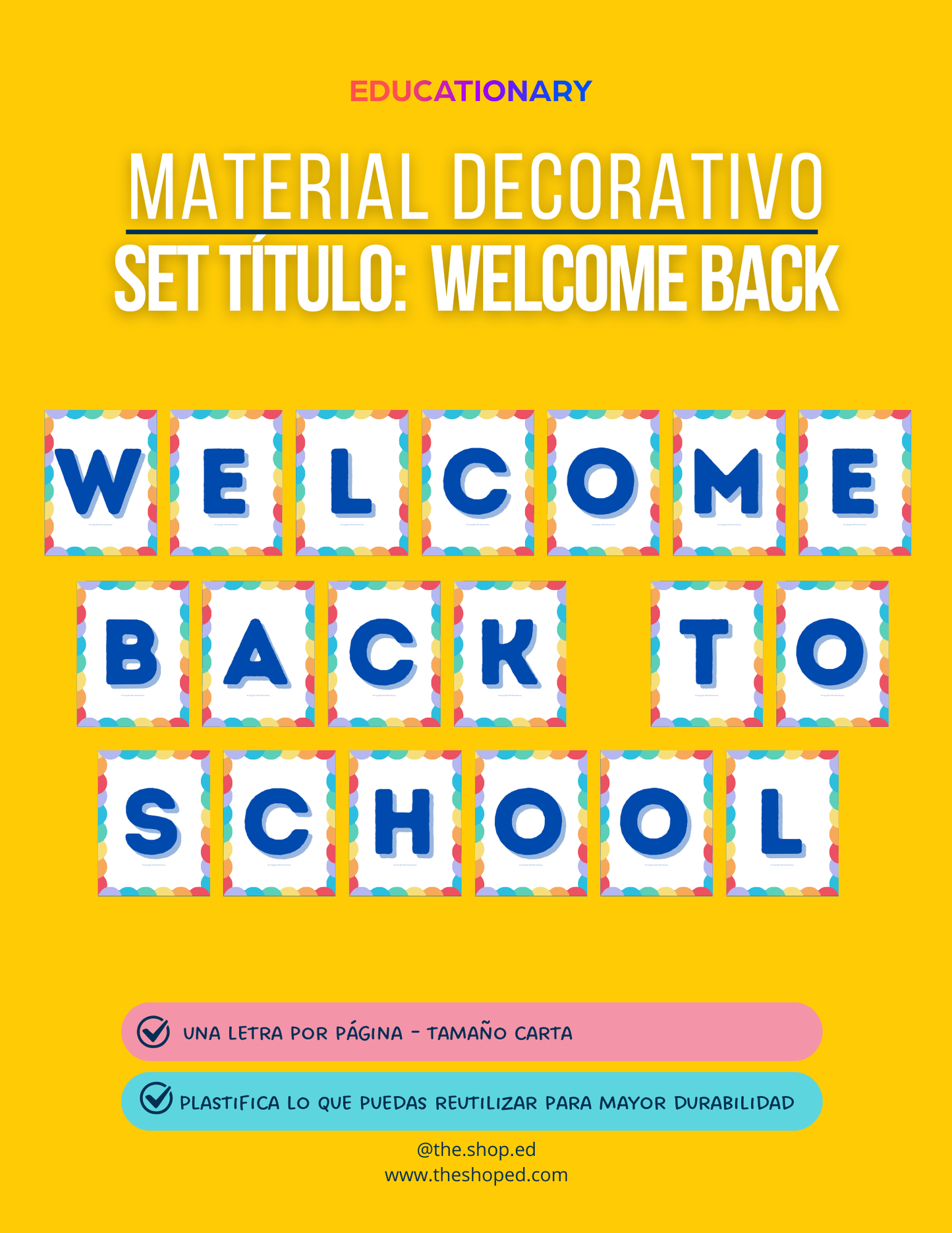 Material decorativo: Letrero Welcome back to school - Modelo: Fiesta