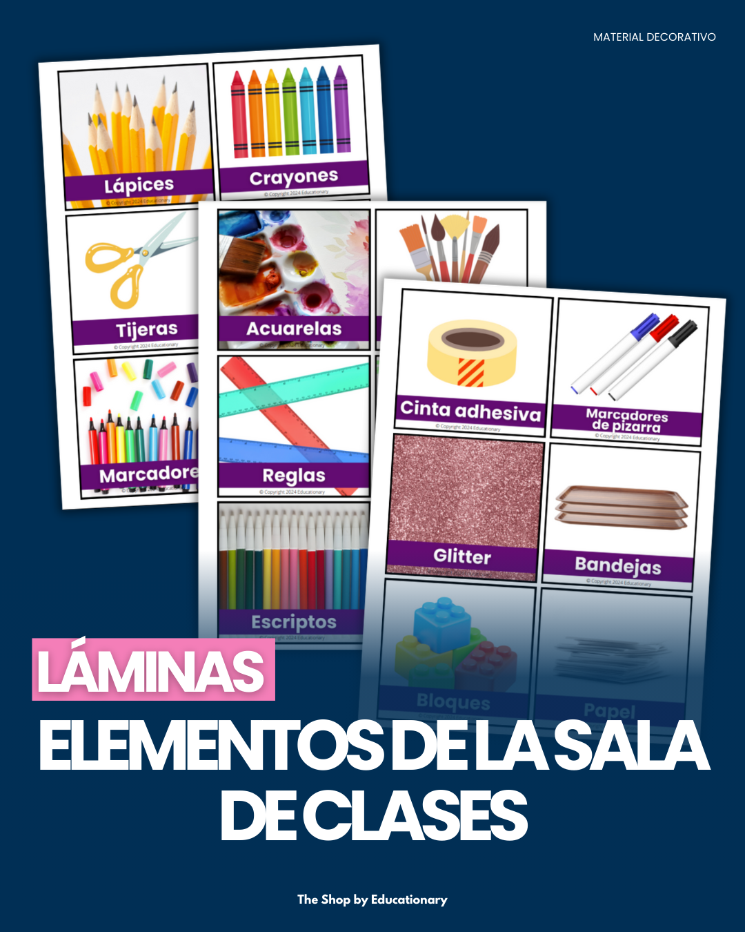 Set 26 palabras - elementos de la sala de clases (Imágenes reales)