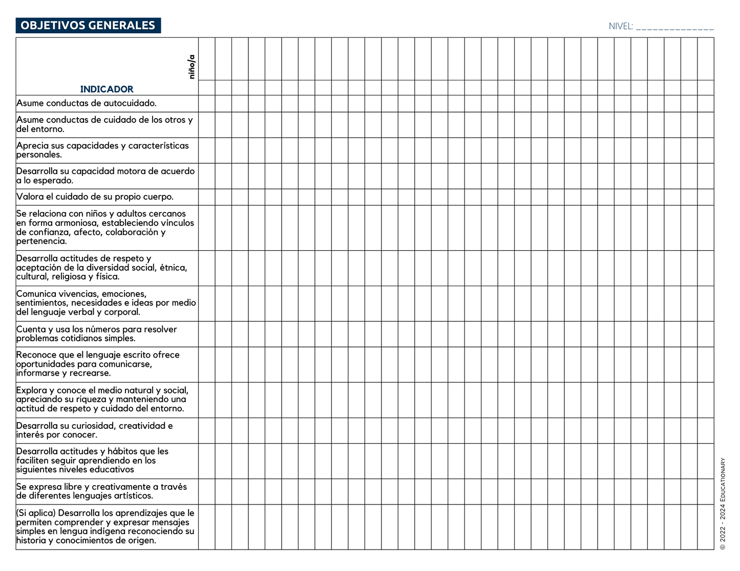 Objetivos de Aprendizaje - Primer Nivel Salacuna 2024