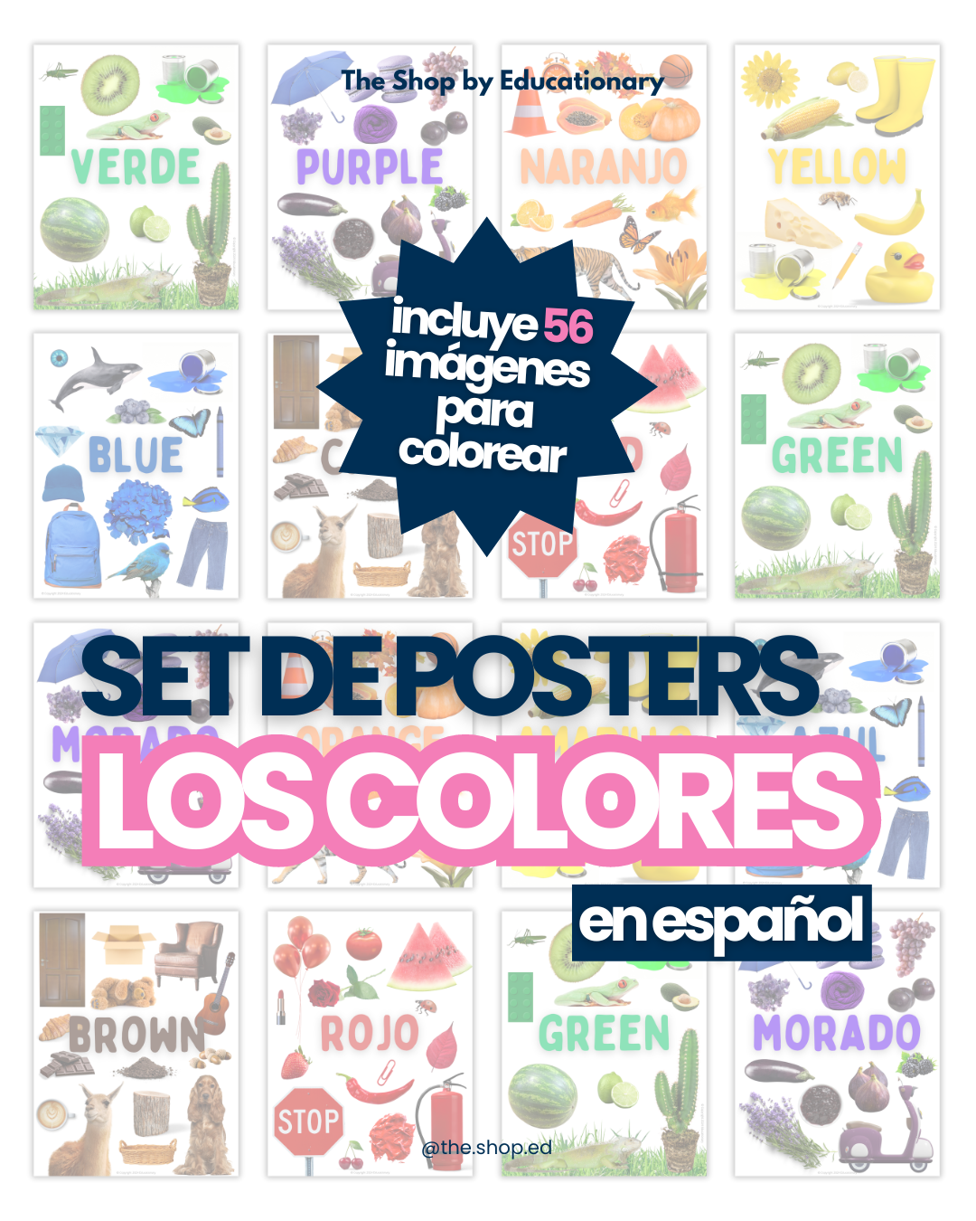 Set de posters sobre los colores. Incluye 56 imágenes para colorear.