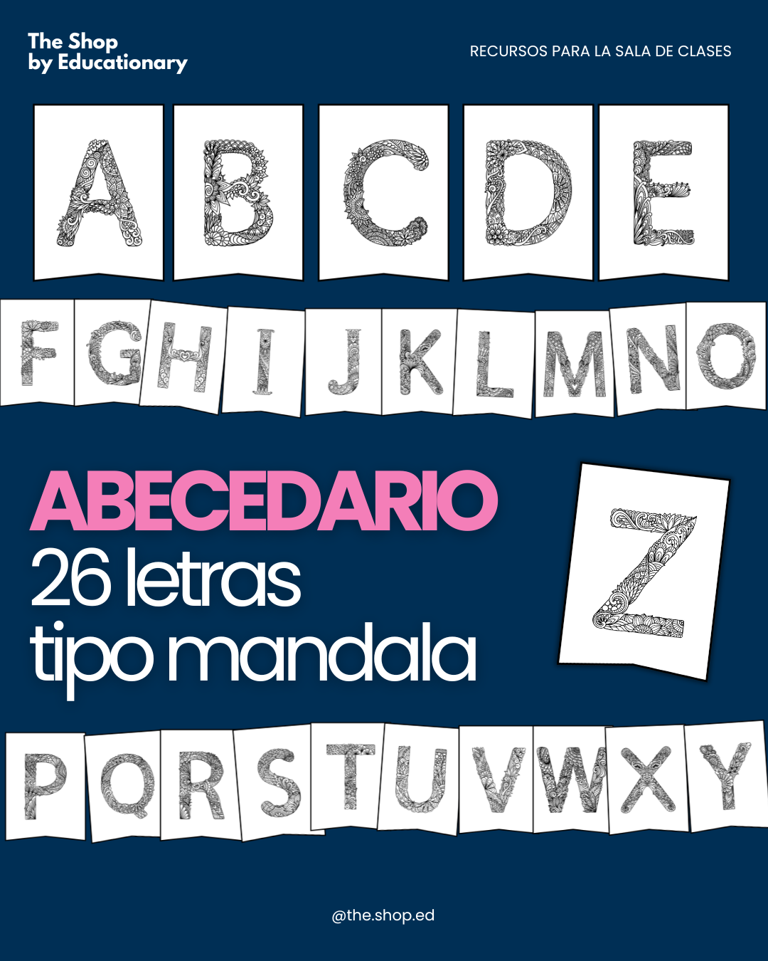 BANDERINES ABECEDARIO - Letras tipo mandala (no trae la ñ)