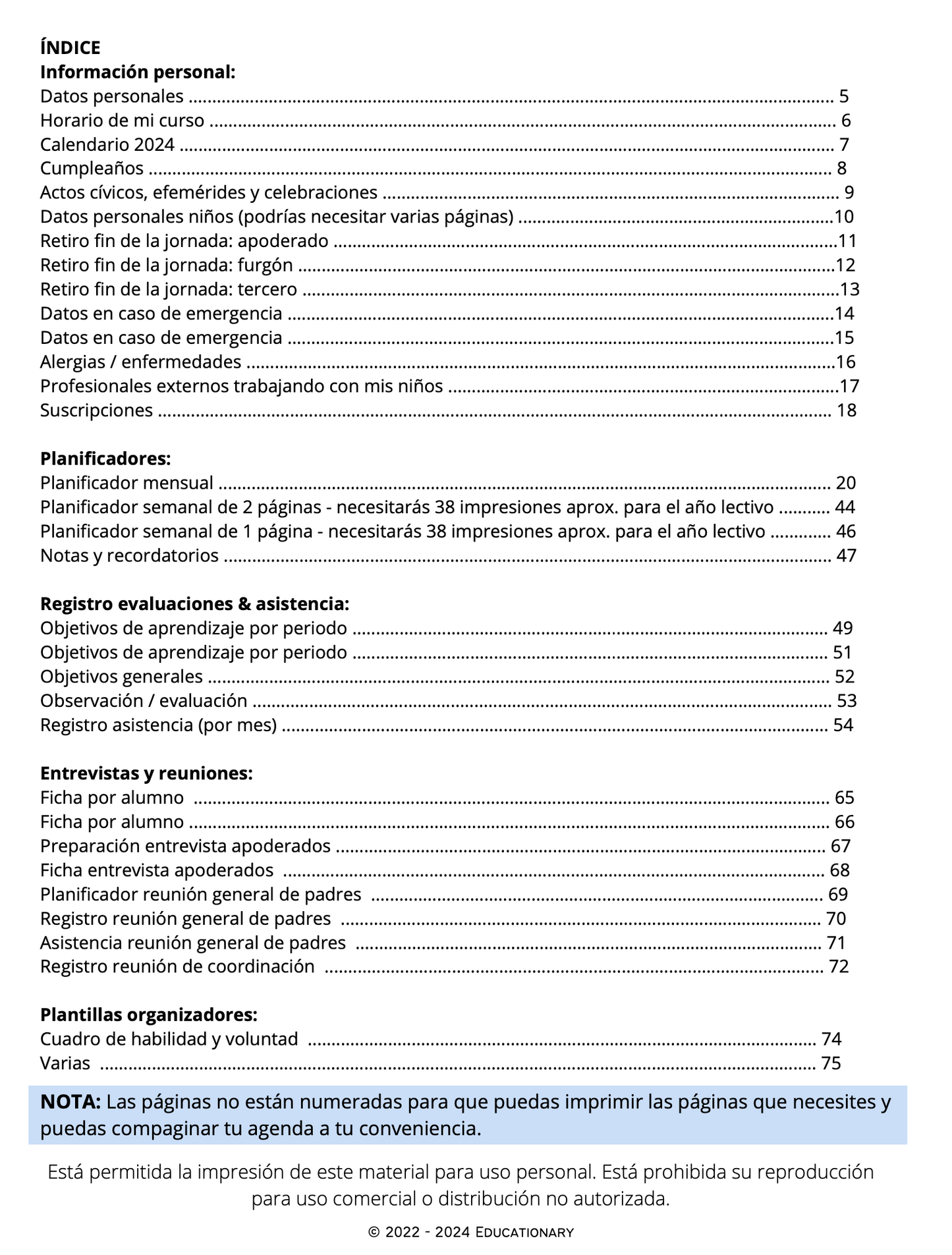 Agenda para Educadora de Párvulos 2024