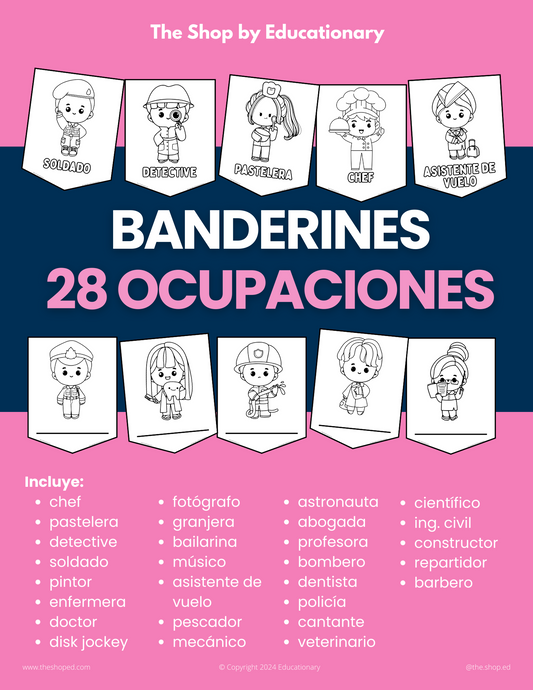 ACTIVIDADES: Banderines 28 ocupaciones y profesiones (en español)